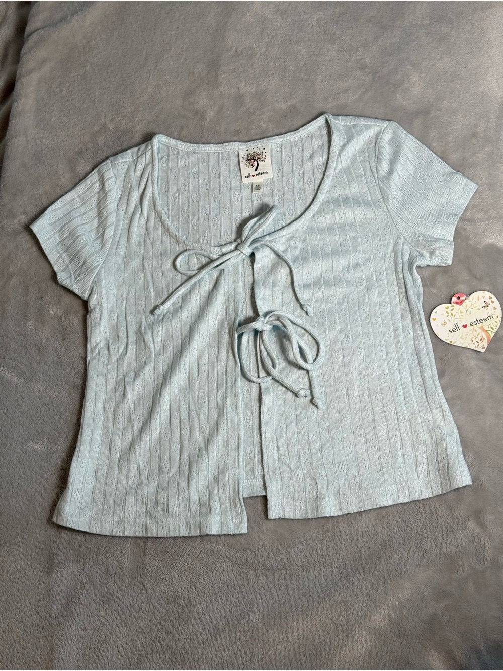 Light Blue Tie-Front Short Sleeve Top